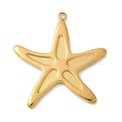 304 Stainless Steel Pendants, Ion Plating(IP), Starfish Charm, Real 14K Gold Plated, 25.5x23.5x1.5mm, Hole: 1.4mm(STAS-G352-30G-01)