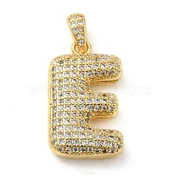 Brass Micro Pave Cubic Zirconia Pendants, Cadmium Free & Lead Free, Long-Lasting Plated, Real 18K Gold Plated, Letter E, 23x13.5x5.5mm, Hole: 4.5x3mm(KK-E061-03G-05)