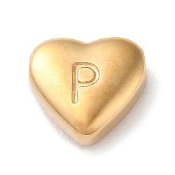 201 Stainless Steel Beads, Golden, Heart, Letter P, 7x8x3.5mm, Hole: 1.5mm(STAS-M335-01P-G)