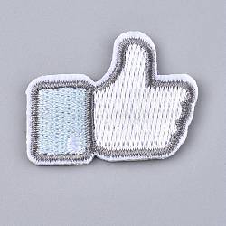 Computerized Embroidery Cloth Iron on/Sew on Patches, Costume Accessories, Thumbs Up Gesture, Gesture for Good, Light Blue, 26.5x34x1.5mm(DIY-L031-072)