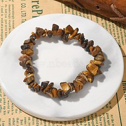 Unisex Chip Natural Tiger Eye Beaded Stretch Bracelets, Inner Diameter: 1-3/4~2 inch(4.5~5cm)(BJEW-S143-02)