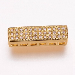 Brass Micro Pave Cubic Zirconia Pendants, Multi-strand Links, Rectangle, Golden, 5x18x4mm, Hole: 1.5x2mm(ZIRC-E119-91G)