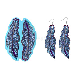 Feather Pendant DIY Feather Silicone Molds, Resin Casting Molds, For UV Resin, Epoxy Resin Jewelry Making, Deep Sky Blue, 53x36x8mm(FEAT-PW0001-028)