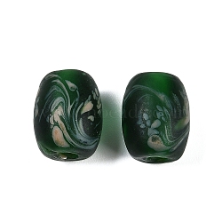 Opaque Handmade Lampwork Beads, Drum, Green, 14.5-15x11.5-12mm, Hole: 2mm(BLOW-D006-02D)