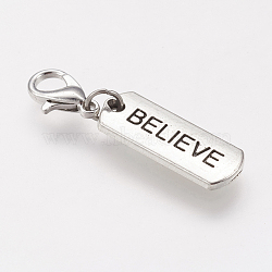 Tibetan Style Alloy Rectangle Pendants, Inspirational Message Pendants, with Word Believe, Antique Silver, 8x21x2mm, Hole: 2mm(X-TIBEP-PH00963-17)