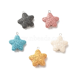Natural Lava Rock Links Connectors, with 304 Stainless Steel Findings, Starfish, Dyed, Stainless Steel Color, Mixed Color, 31x26x8.5mm, Hole: 3mm(PALLOY-JF01108)