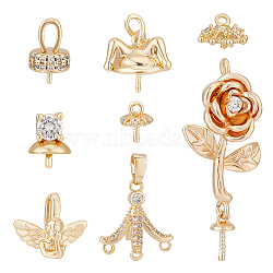 BENECREAT 8Pcs 8 Style Brass Micro Pave Clear Cubic Zirconia Flower Cup Peg Bails Pendants, Real 18K Gold Plated, 6~28x5~14x5~14mm, Hole: 0.9~4.5mm, Pin: 0.7~1mm, 1Pc/style(KK-BC0011-85)