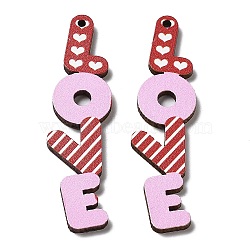 Single Face Printed Wood Big Pendants, Valentine's Day Love Charms, Word, 59x15x2.5mm, Hole: 1.8mm(WOOD-B008-08)