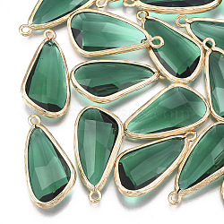 Glass Pendants, with Brass Findings, Faceted, teardrop, Golden, Green, 28.5x14x6mm, Hole: 1.5mm(X-GLAA-S179-12D)