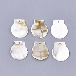 Acrylic Pendants, Imitation Gemstone Style, Shell Shape, Floral White, 29~30x23~24x3mm, Hole: 2mm, about 490pcs/500g(OACR-S021-35)