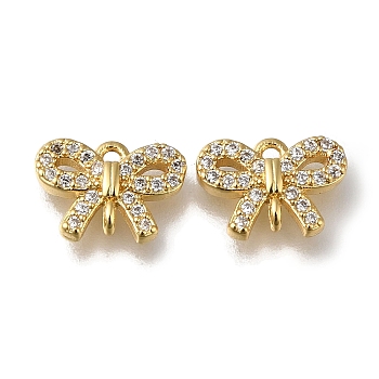 Rack Plating Brass Micro Pave Clear Cubic Zirconia Connector Charms, Bowknot Links, Long-Lasting Plated, Cadmium Free & Lead Free, Real 18K Gold Plated, 7.5x10.5x2.5mm, Hole: 1mm