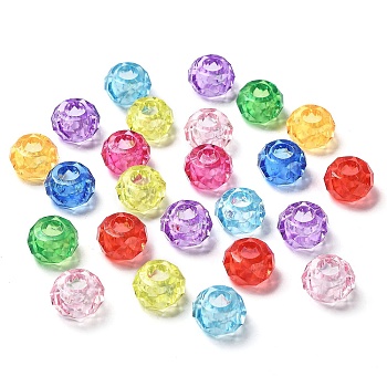 Transparent Acrylic European Beads, Faceted, Large Hole Beads, Rondelle, Mixed Color, 13.5x8mm, Hole: 5.7mm
