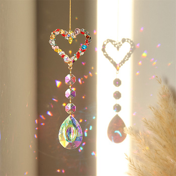 K9 Glass Big Pendant Decorations, Hanging Sun Catchers, Crystal Teardrop Prism Rainbow Maker for Ceiling Chandelier, Window, Garden, Heart, 370~420mm