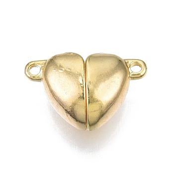 Brass Magnetic Clasps, Nickel Free, Heart, Real 18K Gold Plated, 11x16.5x6.5mm, Hole: 1.2mm