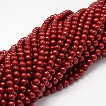 Shell Pearl Beads Strands, Grade A, Round, Dark Red, 6mm, Hole: 1mm, about 62pcs/strand, 16 inch