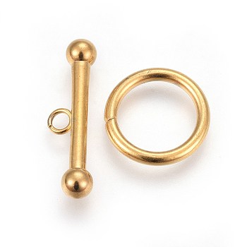 304 Stainless Steel Toggle Clasps, Golden, ring: 15x2mm, bar: 7x24x4.5mm, Hole: 2.3mm