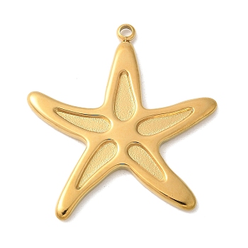 304 Stainless Steel Pendants, Ion Plating(IP), Starfish Charm, Real 14K Gold Plated, 25.5x23.5x1.5mm, Hole: 1.4mm