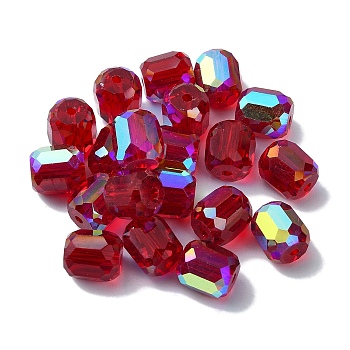 AB Color Plated Glass Beads, Faceted Barrel, FireBrick, 8.5x7.5mm, Hole: 1.4mm