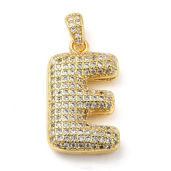 Brass Micro Pave Cubic Zirconia Pendants, Cadmium Free & Lead Free, Long-Lasting Plated, Real 18K Gold Plated, Letter E, 23x13.5x5.5mm, Hole: 4.5x3mm