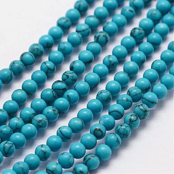 Synthetic Turquoise Beads Strands, Round, 3mm, Hole: 0.5mm, about 125pcs/strand