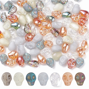 ARRICRAFT 140Pcs 7 Colors Electroplate Glass Beads, Skull, Mixed Color, 10x7.5~8x6.5~7mm, Hole: 1mm, 20pcs/color