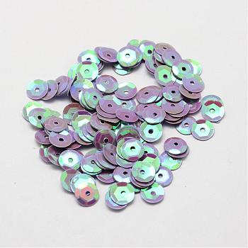 Plastic Paillette Beads, Semi-cupped Sequins Beads, Center Hole, Lilac, 4x0.5mm, Hole: 1mm
