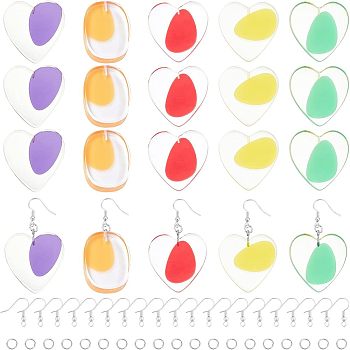 Nbeads DIY Dangle Earring Making Kits, 20Pcs 5 Colors Heart Transparent Resin Beads, with Iron Jump Rings & Pin, Brass Earring Hooks, Mixed Color, 37~37.5x37.5x4.5~5.5mm