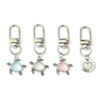 Sea Turtle & Heart Alloy Pendants Decoraiton, with Zinc Alloy Lobster Claw Clasps, Mixed Color, 55mm, 4pcs/set