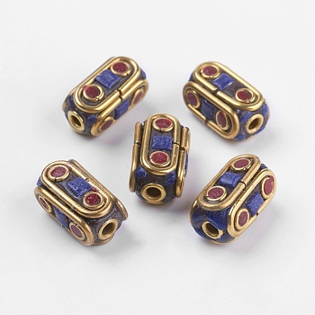 Handmade Indonesia Beads, with Brass Findings, Nickel Free, Raw(Unplated), Cuboid, Colorful, 15x7.5x8.5~9mm, Hole: 2mm