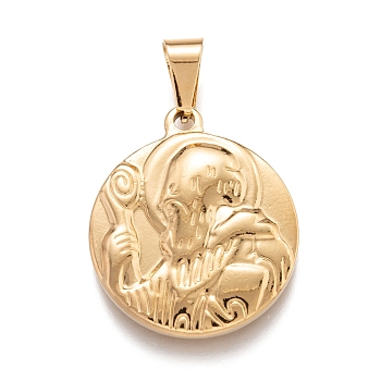 304 Stainless Steel Pendants, Flat Round with Saint Paul the Apostle, Golden, 29x25.5x4mm, Hole: 4.5x8mm