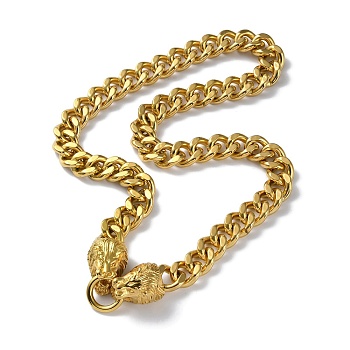 Ion Plating(IP) 304 Stainless Steel Cuban Link Chain Necklaces, with Lion Heads Clasp, Golden, 23.90 inch(60.7cm)