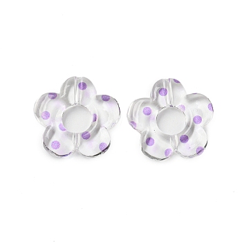 Transparent Printed Acrylic Beads, Flower, Dark Orchid, 19x20x4mm, Hole: 1.6mm