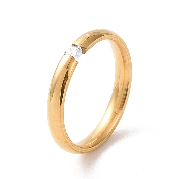 Crystal Rhinestone Simple Thin Finger Ring, 201 Stainless Steel Jewelry for Women, Golden, Inner Diameter: 17mm