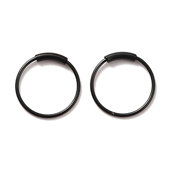 304 Stainless Steel Hoop Earrings, Round, Electrophoresis Black, 9.5x0.5mm, Pin: 0.5mm