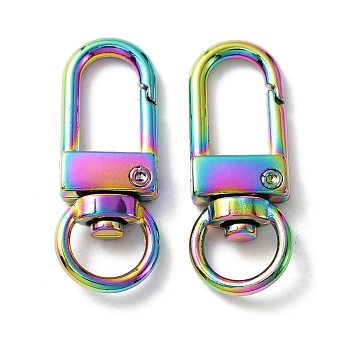 Zinc Alloy Swivel Clasps, Swivel Snap Hook, Rainbow Color, 33.5x12x5mm, Hole: 5.5x8mm