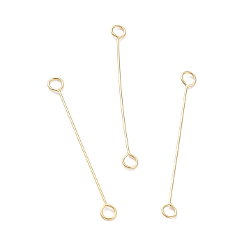 316 Surgical Stainless Steel Eye Pins, Double Sided Eye Pins, Real 18K Gold Plated, 25x2.5x0.4mm, Hole: 1.4mm