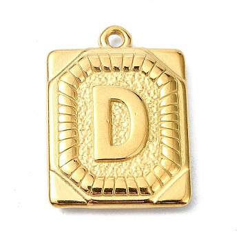 Ion Plating(IP) 304 Stainless Steel Pendants, Rectangle with Letter Charm, Real 18K Gold Plated, Letter D, 24.5x18x3mm, Hole: 1.8mm