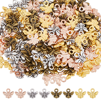 200PCS 4Colors Tibetan Style Charms, Cadmium Free & Lead Free, Bee, Mixed Color, 10x11x2mm, Hole: 2mm