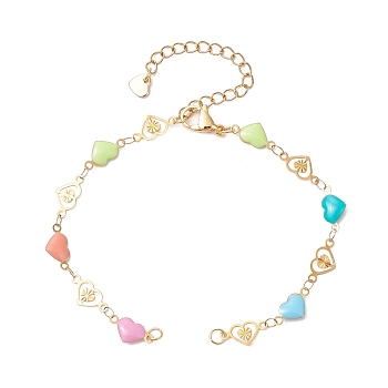 304 Stainless Steel Enamel Colorful Heart Link Chain Bracelet Making, Golden, 7-1/8 inch(18.2cm)