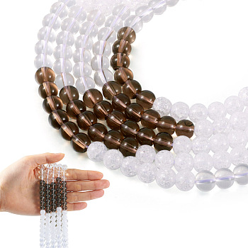 Glass Beads Strand, Segmented Multi-color Beads, Round, Transparent & Crackle, White, 8mm, Hole: 1.2mm, about 51pcs/strand, 14.96''(38cm)