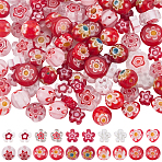 110Pcs 11 Styles Handmade Millefiori Lampwork Beads, Round & Flower & Flat Round, Red, 6.5~10x6~10x2.6~8mm, Hole: 0.7~1mm(LAMP-PA0001-79)
