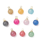 Crackle Glass Round Charms, with Brass Cup Pearl Peg Bails, Golden, Mixed Color, 12x8mm, Hole: 1.6mm(PALLOY-JF04874)