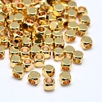 Brass Cube Beads, Lead Free & Cadmium Free, Golden, 4x4x4mm, Hole: 2mm(KK-M085-B-07G-NR)
