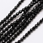 Natural Black Onyx Beads Strands, Dyed & Heated, Faceted Round, 3mm, Hole: 0.8mm, about 136pcs/strand, 16 inch(X-G-A129-3mm-25)
