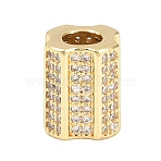 Column Brass Clear Cubic Zirconia European Beads, Cross Large Hole Beads, Cadmium Free & Lead Free, Real 18K Gold Plated, 10x8x7.5mm, Hole: 4mm(KK-D258-19G)