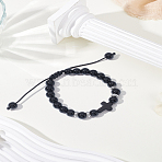 1Pc Glass Round Beads Braided Bead Bracelets for Unisex, with Synthetic Turquoise Cross Beads, Black, Inner Diameter: 2~3-1/4 inch(5~8.3cm)(BJEW-LP0012-17)