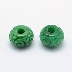 Natural Dyed Myanmar Jade/Burmese Jade Carved Rondelle European Beads, Large Hole Beads, 16~17x10~12mm, Hole: 4~5mm(G-E407-17)