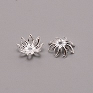 8-Petal Iron Bead Caps, Flower, Silver, 10.5x4mm, Hole: 1.8mm, inner diameter: 9.5mm, about 100pcs/bag(IFIN-CJC0005-08S)