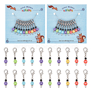 Acrylic & Glass Beaded Number Pendant Locking Stitch Markers, Zinc Alloy Lobster Claw Clasp Stitch Marker, Mixed Color, 3.9cm, 10 style, 1pc/style, 10pcs/set(HJEW-PH01871)