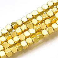 Electroplate Non-magnetic Synthetic Hematite Beads Strands, Cube, Golden Plated, 2x2x2mm, Hole: 0.5mm, about 203pcs/strand, 16.5 inch(G-T061-186G)